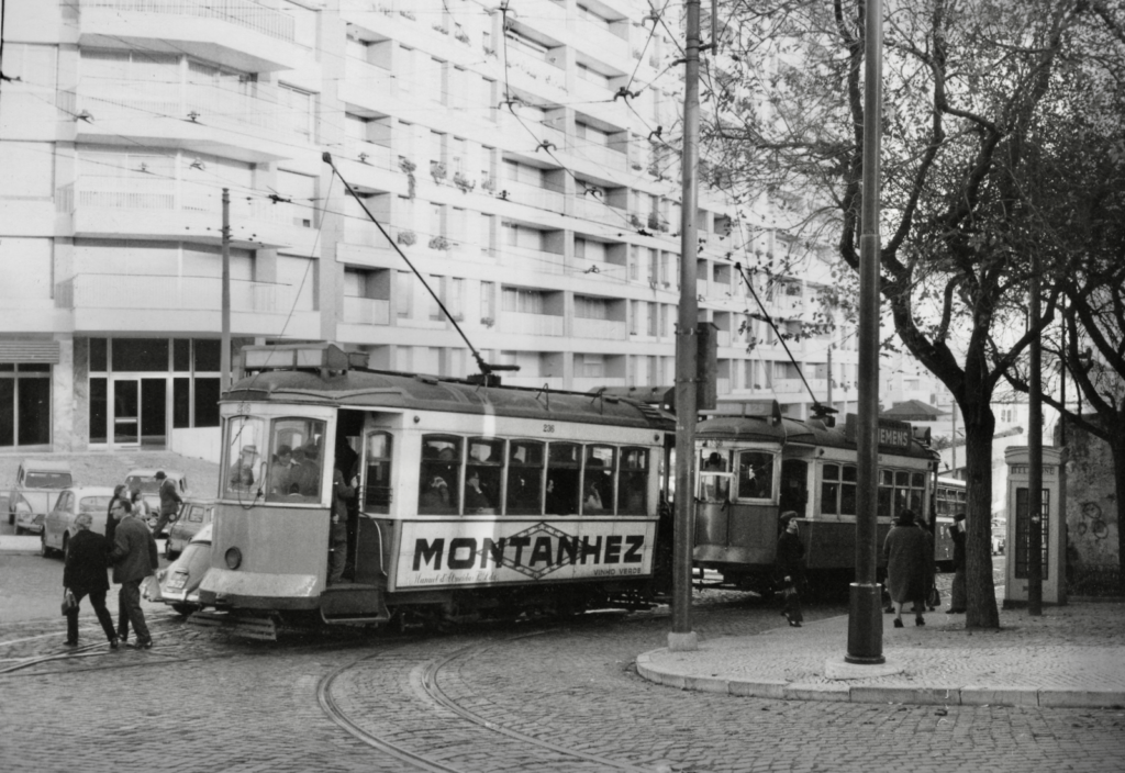 Trams 236 and 536 in Rua das Amoreiras, November 1974.